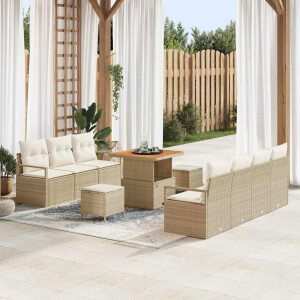 vidaXL Tuin Sofa Set met kussen met opslag 10 pcs Beige en Crème