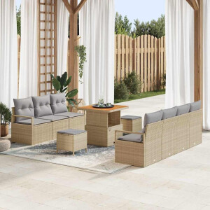 vidaXL Tuin Sofa Set met kussen met opslag 10 pcs Beige en Licht Grijs