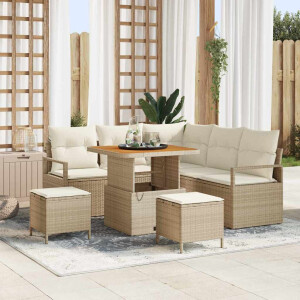 vidaXL 8-delige tuinset met kussens - Beige Poly Rattan en Acacia