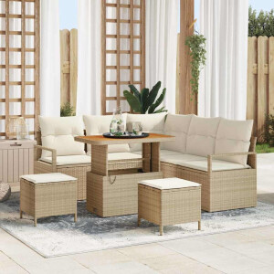vidaXL Tuin Sofa Set met kussen met opslag 8 pcs Beige en Crème