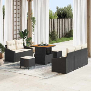 vidaXL Tuin Sofa Set met kussen met opslag 8 pcs Zwart en Crème