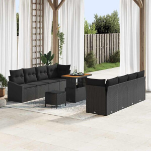 vidaXL Tuin Sofa Set met kussen met opslag met kussen 11 pcs Zwart