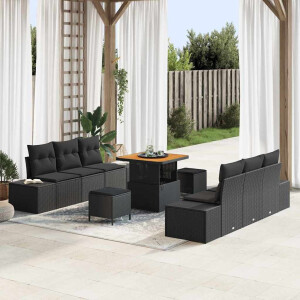 vidaXL Tuin Sofa Set 9 pcs Zwart Poly Rattan en Poedergecoat Staal