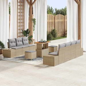 vidaXL Tuin Sofa Set met kussen met opslag 10 pcs Beige en Licht Grijs