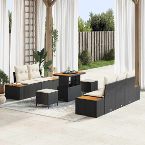vidaXL Tuin Sofa Set met kussen met opslag 8 pcs Zwart en Crème