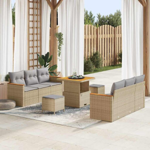 vidaXL Tuin Sofa Set met kussen met opslag Beige Poly riet