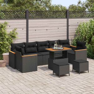 vidaXL Tuin Sofa Set met kussen 10 pcs Zwart Poly riet