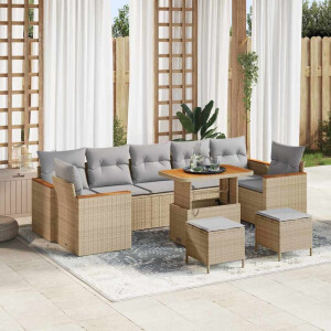 vidaXL Tuin Sofa Set met kussen 10 pcs Beige Poly riet