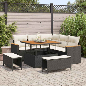 vidaXL Tuin Sofa Set met kussen 8 pcs Zwart Poly riet