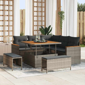 vidaXL Tuin Sofa Set met kussen 8 pcs Grijs Poly riet