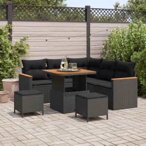 vidaXL Tuin Sofa Set met kussen 8 pcs Zwart Poly riet