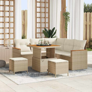 vidaXL Tuin Sofa Set met kussen 8 pcs Beige Poly riet