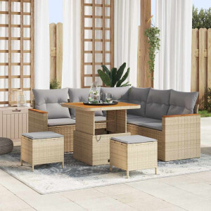 vidaXL Tuin Sofa Set met kussen 8 pcs Beige Poly riet