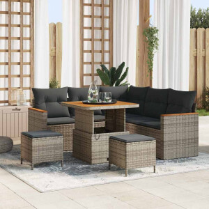 vidaXL Tuin Sofa Set met kussen 8 pcs Grijs Poly riet