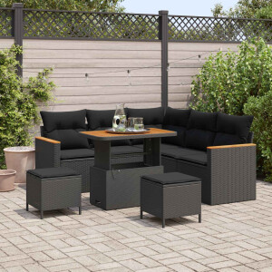 vidaXL Tuin Sofa Set met kussen 8 pcs Zwart Poly riet