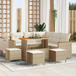 vidaXL Tuin Sofa Set met kussen met opslag Beige Poly riet