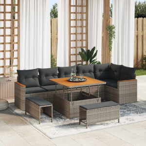 vidaXL Tuin Sofa Set met kussen 9 pcs Grijs Poly riet
