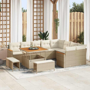 vidaXL Tuin Sofa Set met kussen met opslag 12 pcs Beige Poly Rattan