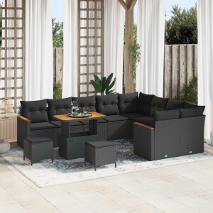 vidaXL Tuin Sofa Set met kussen met opslag 12 pcs Zwart Poly Rattan