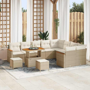 vidaXL Tuin Sofa Set met kussen met opslag 12 pcs Beige Poly Rattan