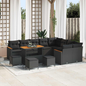 vidaXL Tuin Sofa Set met kussen met opslag 13 pcs Zwart Poly Rattan