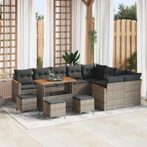 vidaXL Tuin Sofa Set met kussen met opslag 13 pcs Grijs Poly Rattan