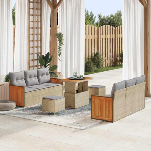vidaXL Tuin Sofa Set 9 pcs Beige poly rattan