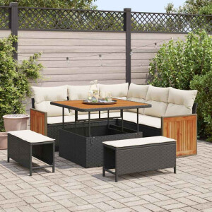 vidaXL Tuin Sofa Set 8 pcs Zwart en Crème poly rattan