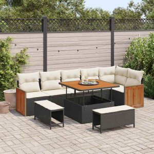 vidaXL Tuin Sofa Set 9 pcs Zwart en Crème poly rattan