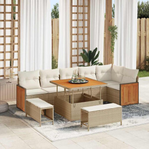 vidaXL Tuin Sofa Set 9 pcs Beige en Crème poly rattan