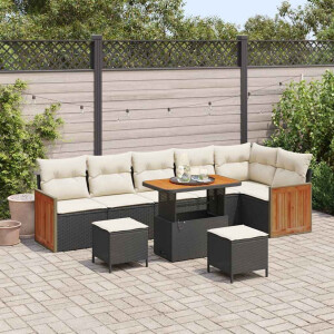 vidaXL Tuin Sofa Set 9 pcs Zwart en Crème poly rattan