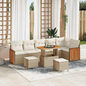 vidaXL Tuin Sofa Set 9 pcs Beige en Crème poly rattan