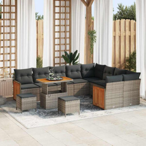 vidaXL Tuin Sofa Set 12 pcs Grijs poly rattan