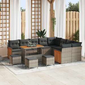 vidaXL Tuin Sofa Set 13 pcs Grijs Donkergrijs poly rattan