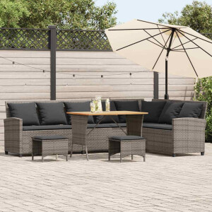 vidaXL 4-delige Tuinbankstel met kussens L-vormig poly rattan grijs