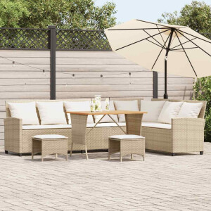 vidaXL 4-delige Tuinbankstel met kussens L-vormig beige poly rattan