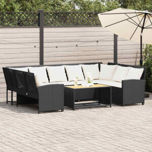 vidaXL Tuinbank met kussens poly rattan zwart