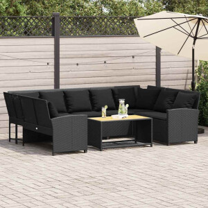 vidaXL Tuinbank met kussens poly rattan zwart