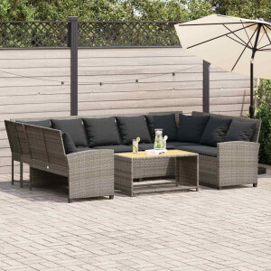 vidaXL Tuinbank met kussens poly rattan grijs