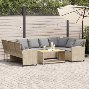 vidaXL Tuinbank met kussens poly rattan beige