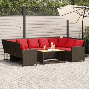 vidaXL Tuinbank met kussens poly rattan bruin