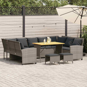 vidaXL 4-delige Loungeset met kussens poly rattan grijs