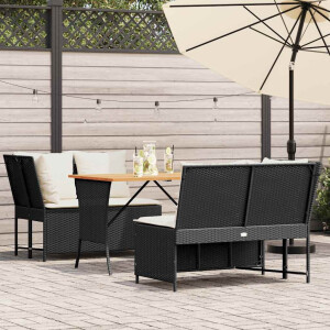 vidaXL 3-delige Loungeset met kussens poly rattan zwart