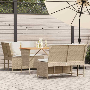 vidaXL 3-delige Loungeset met kussens poly rattan beige