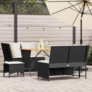 vidaXL 5-delige Loungeset met kussens poly rattan zwart