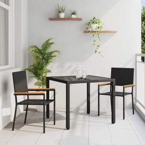 vidaXL Tuin eettafelset 3 pcs Zwart poly rattan