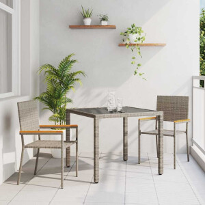 vidaXL Tuin eettafelset 3 pcs Grijs poly rattan