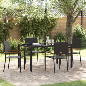 vidaXL Tuin eettafelset 5 pcs Zwart poly rattan