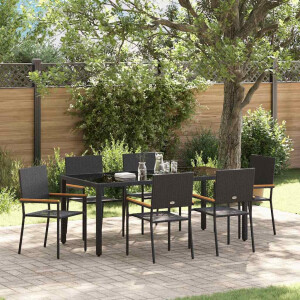 vidaXL Tuin eettafelset 7 pcs Zwart poly rattan
