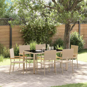 vidaXL Tuin eettafelset 7 pcs Beige poly rattan